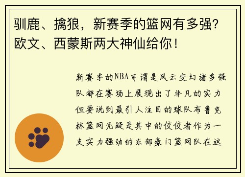 驯鹿、擒狼，新赛季的篮网有多强？欧文、西蒙斯两大神仙给你！