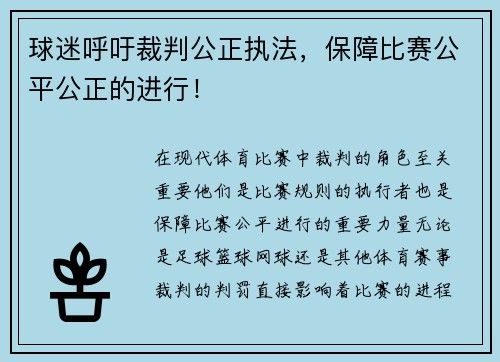 球迷呼吁裁判公正执法，保障比赛公平公正的进行！