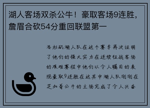 湖人客场双杀公牛！豪取客场9连胜，詹眉合砍54分重回联盟第一