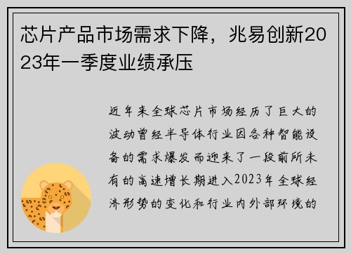 芯片产品市场需求下降，兆易创新2023年一季度业绩承压