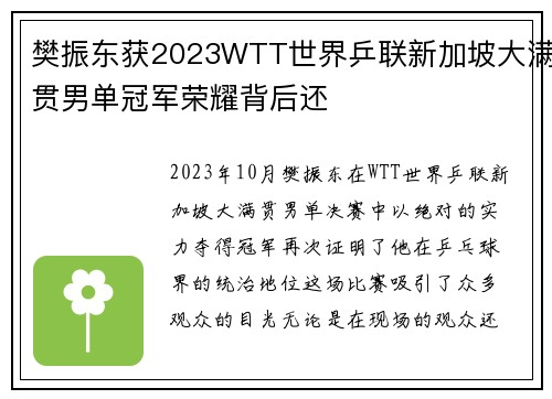 樊振东获2023WTT世界乒联新加坡大满贯男单冠军荣耀背后还