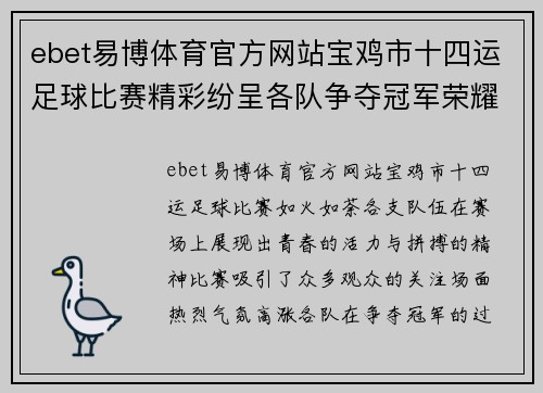 ebet易博体育官方网站宝鸡市十四运足球比赛精彩纷呈各队争夺冠军荣耀展现青春风采