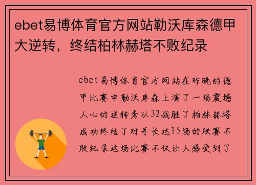 ebet易博体育官方网站勒沃库森德甲大逆转，终结柏林赫塔不败纪录